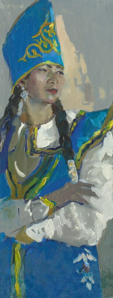 Яушева О.Р. Хозяйка Белухи. Алтай. Холст, масло. 60х25. 2022.